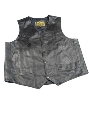 Hudson Leather Black Leather Snap-Front Vest W Pockets. 4XL
